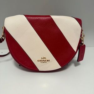 Coach LTH Piecing Ellen Crossbody Bag Pebble Leather Red Chalk Striped C1429,